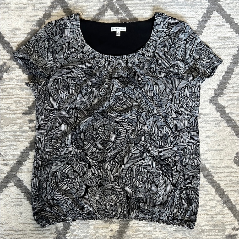 Croft & Barrow Women's Black and Gray Patterned Top